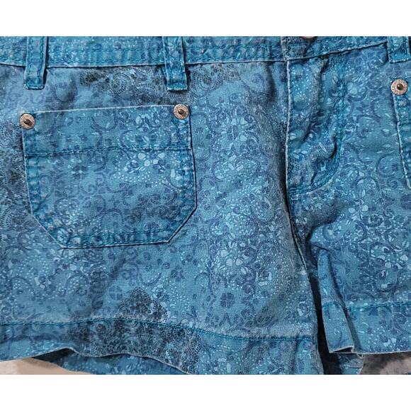 Bongo Blue Teal Floral Print Hot Pants Shorts 9 Flat Front Lightweight Pockets - Picture 2 of 4